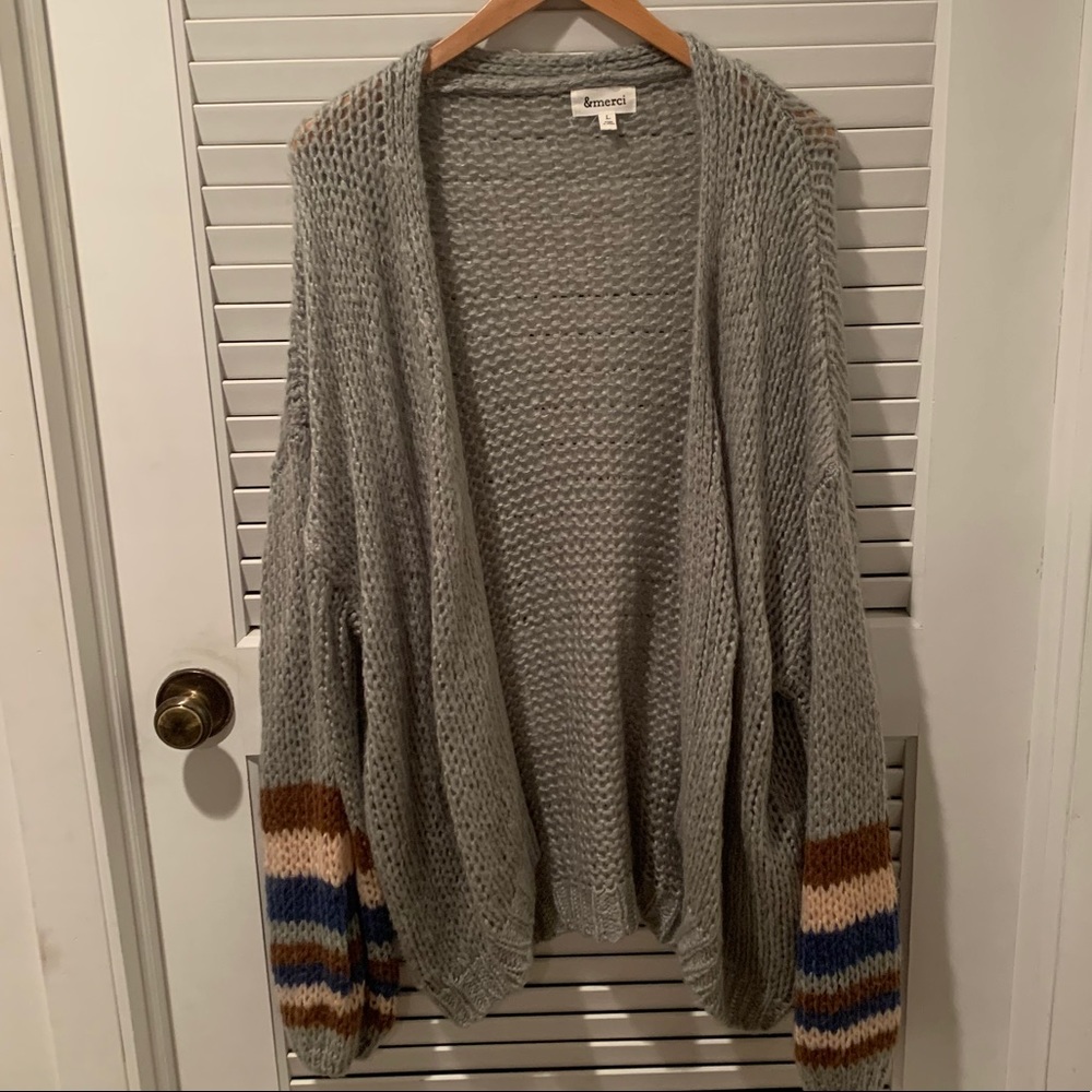 & Merci Gray Knitted Cardigan Sweater